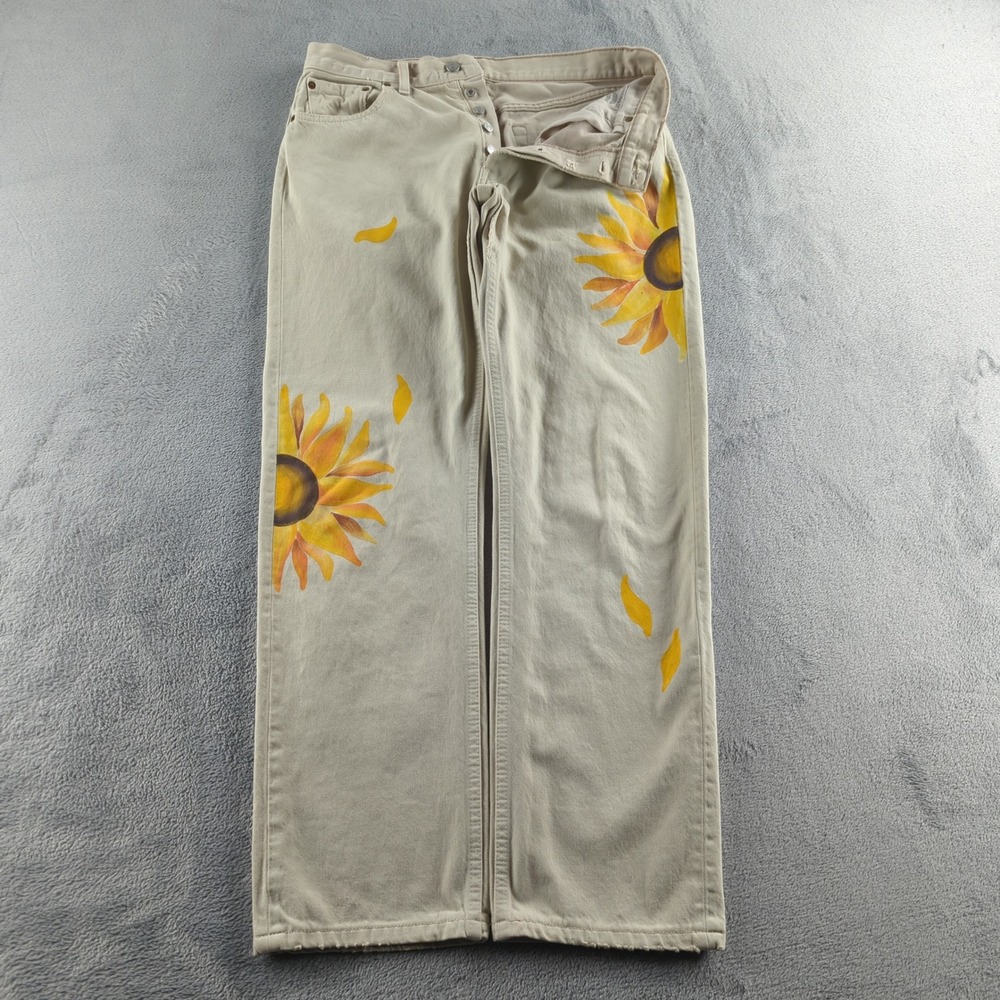 Vintage 90s Levis 517 Jeans 32 (Fits 30x31) Light Brown Bootcut Tan Flower Art